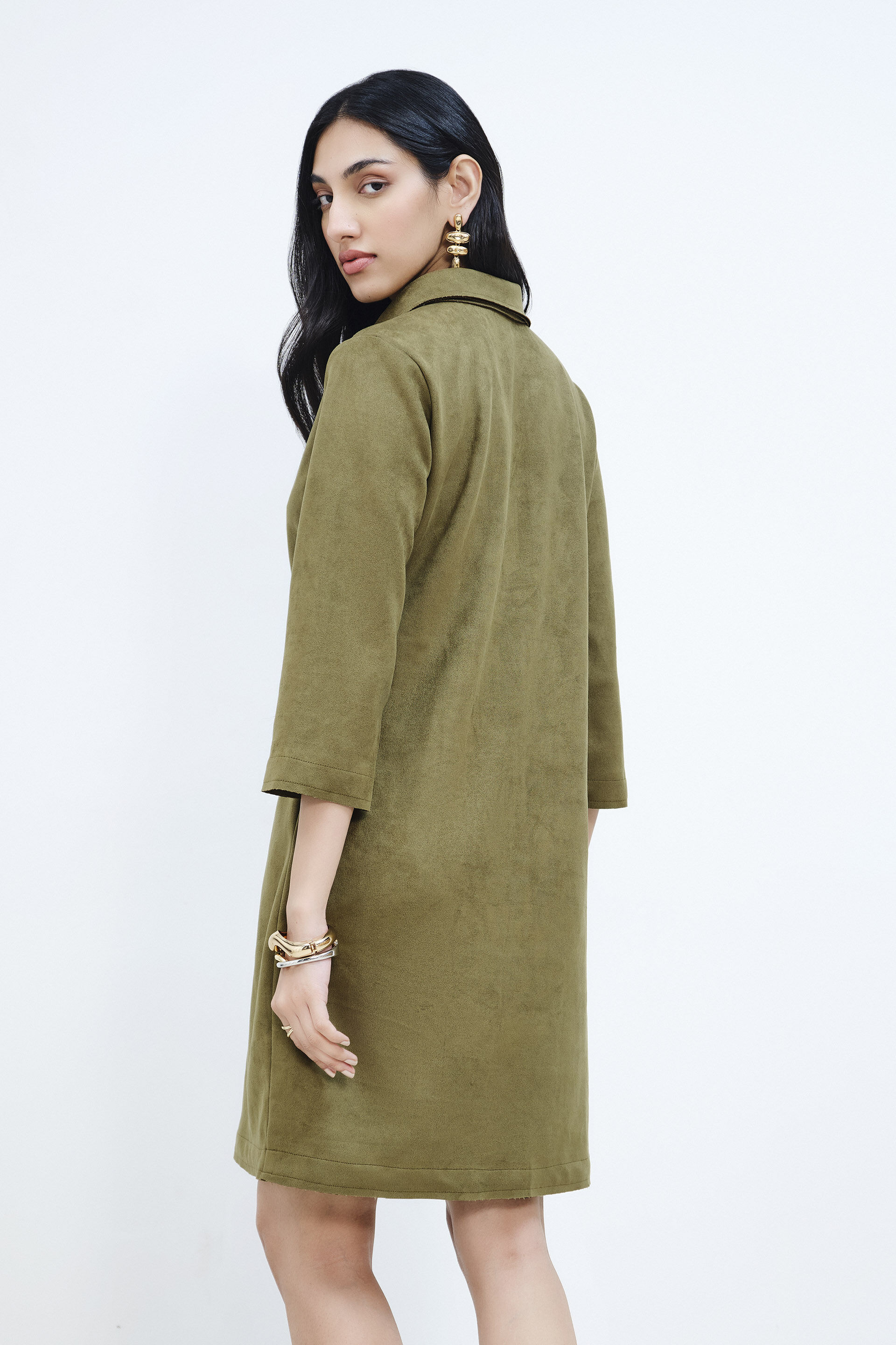 Safari Olive Suede Dress, Olive, image 6